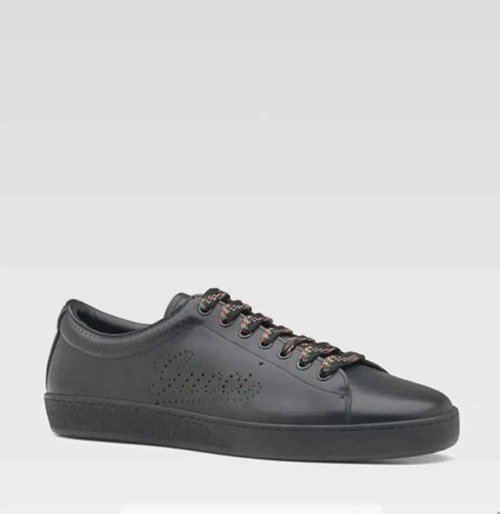 GUCCI Leather Perforated Logo Low Top Trainer Sneakers Black Sz 9G / 9.5 US $995